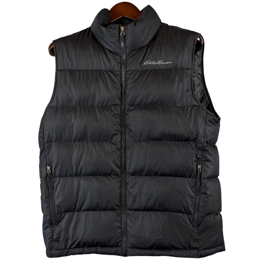 Eddie Bauer EB550 Men's Medium Black Down Puffer Vest Full Zip Outdoor FLAW